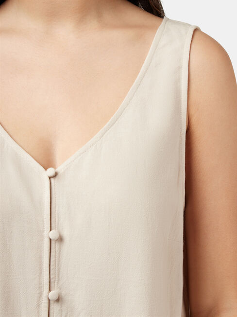 Luna Linen Blend Tie Front Tank, White, hi-res