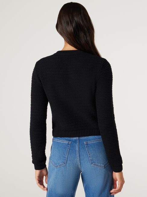 Megan Textured Cardigan, Black, hi-res