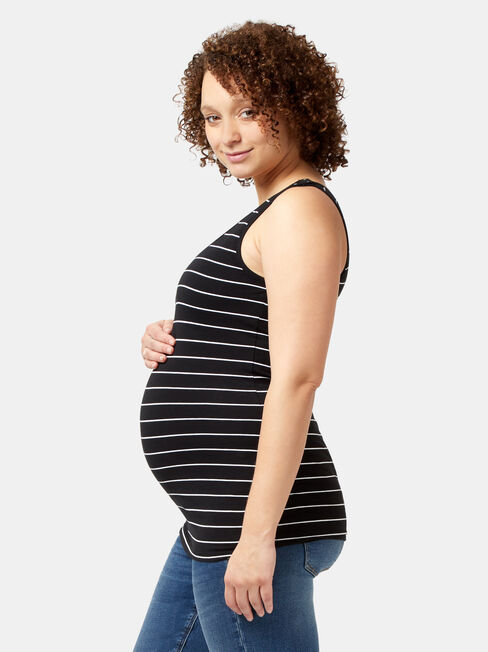 Post Maternity Cotton Nursing Tank, Stripe, hi-res