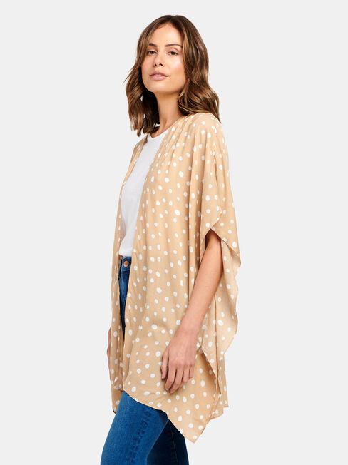 Polly Printed Kimono, Brown, hi-res