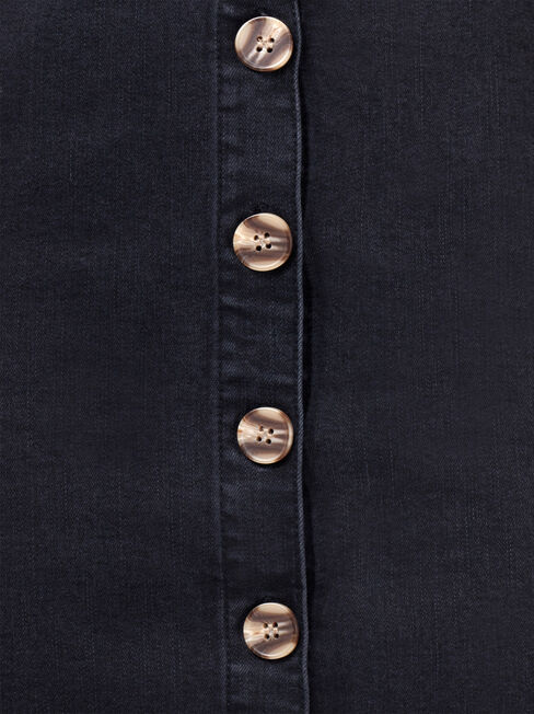 Simone Button Through Denim Dress, Black, hi-res