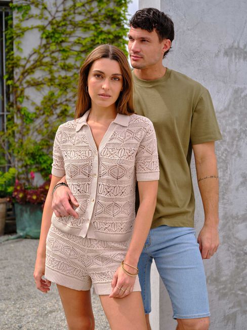 Halcyon Crochet Shirt, Sand, hi-res