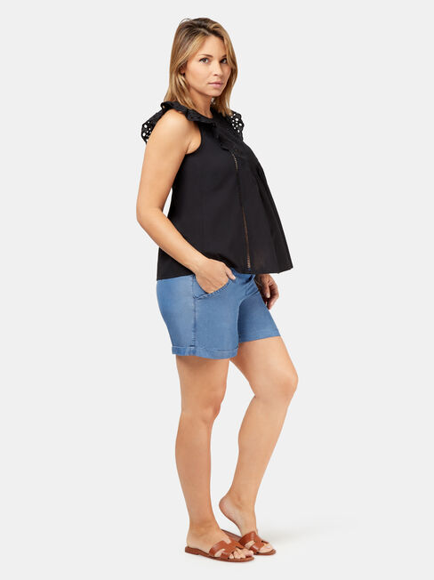 Gigi Chambray Maternity Short, Blue, hi-res