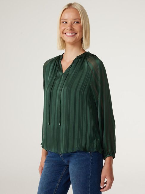 Bailey Tie Front Blouse, Forest Green, hi-res