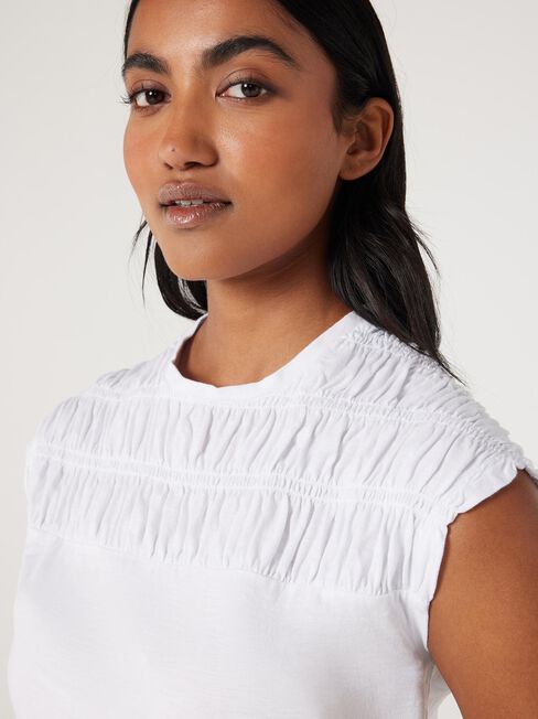 Ruby Rouched Jersey Top, White, hi-res
