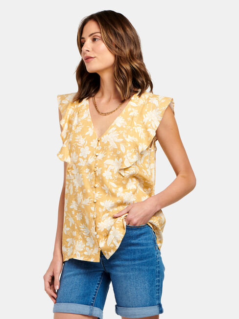 Penelope Flutter Slv Top, Yellow, hi-res