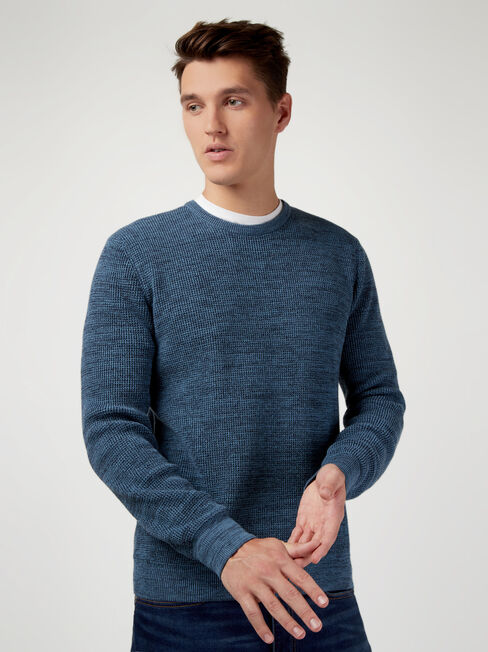 Spencer Textured Crew Knit, Blue, hi-res