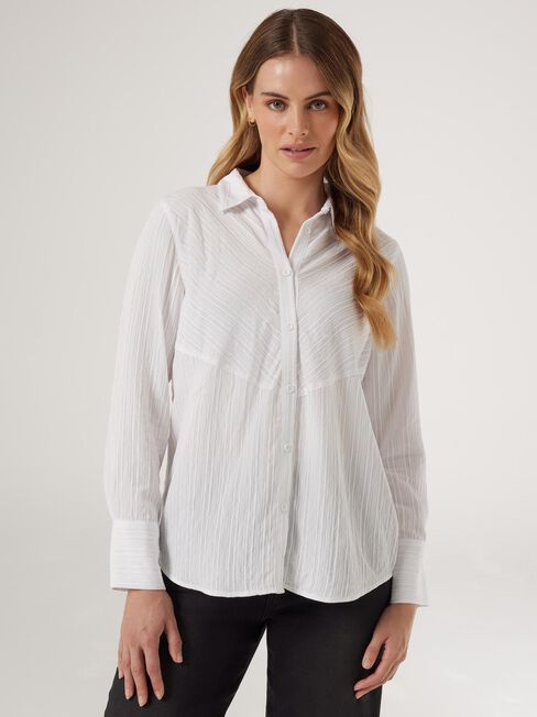 Savannah Self-Stripe Shirt, White, hi-res