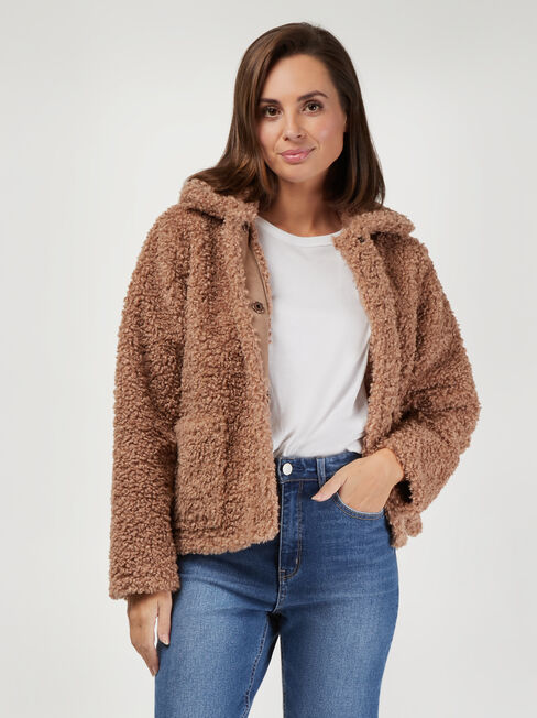 Beatrix Faux Shearling Jacket, Brown, hi-res