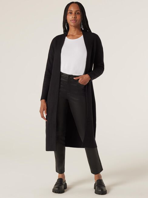 Marley Belted Coatigan, Black, hi-res