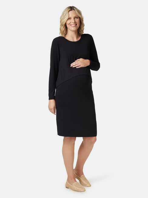 Lina Long Sleeve Maternity Dress, Black, hi-res