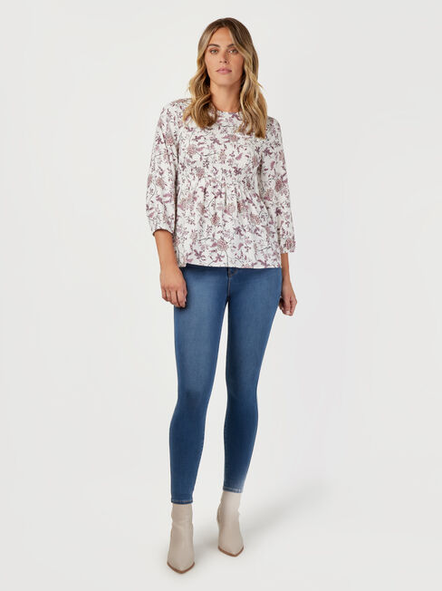 Gracie Shirred Bust Top, Floral, hi-res
