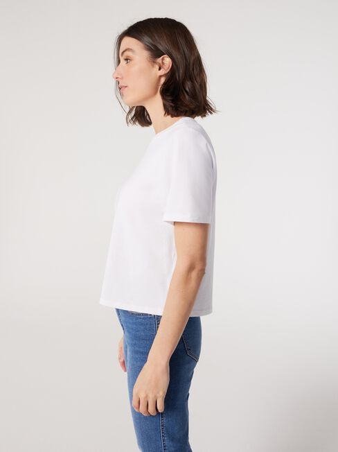 Essential Relaxed Crop Tee, White, hi-res