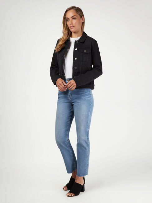 Classic Stretch Denim Jacket, Black, hi-res