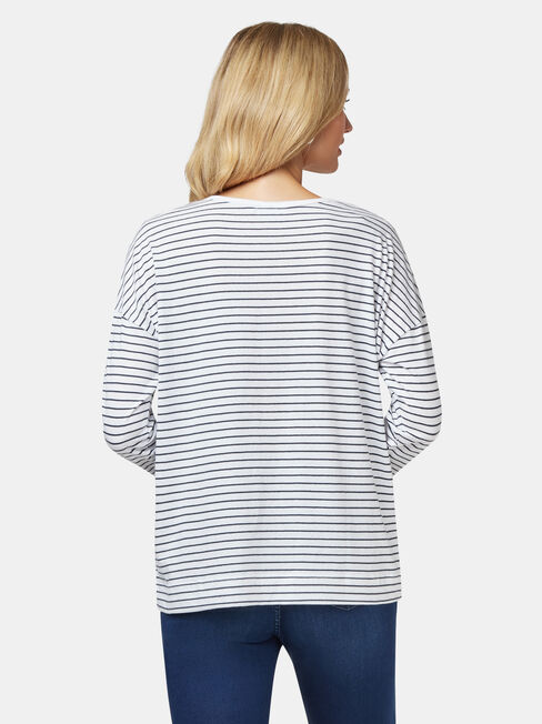 3/4 Sleeve Drop Shoulder Tee, Blue Stripe, hi-res