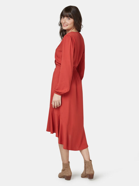 Sandy Concave Long Sleeve Dress, Red, hi-res