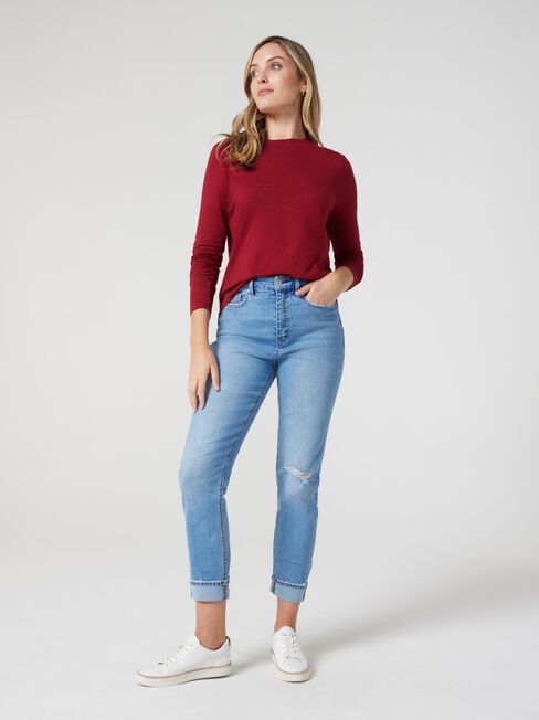 Essential Long Sleeve Crew Neck, Berry, hi-res