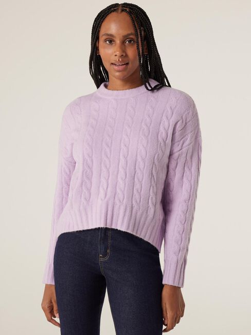 Allegra Cable Pullover Knit, Lilac Marle, hi-res