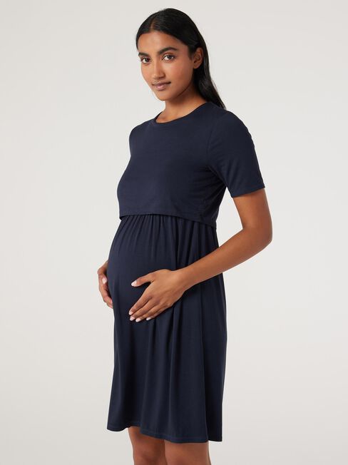 Maddy Layered Maternity Dress, Navy, hi-res