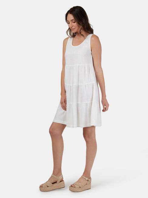 Georgia Tiered Dress, White, hi-res