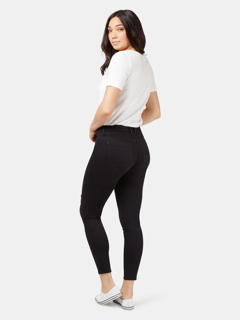 Isabelle Distressed Mid Waisted Skinny 7/8 Jeans Black, Black, hi-res