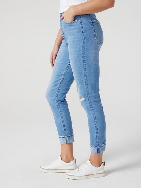 Brooke HW Tapered Crop Jeans, Mid Blue Distressed, hi-res