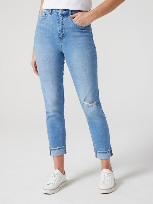 Brooke Tapered Crop Jeans, Mid Blue Distressed, hi-res