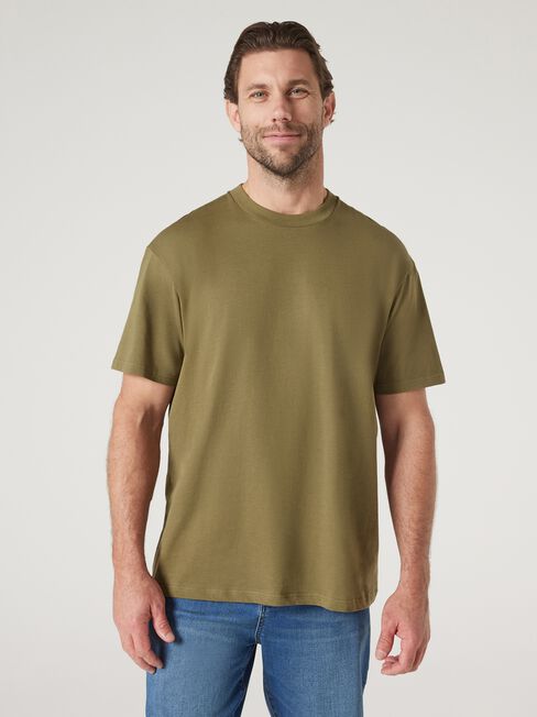 Ace Relaxed Fit Basic Crew Tee, Khaki, hi-res