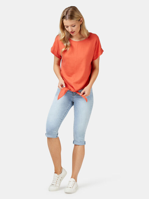 Luna Linen Blend Top, Orange, hi-res