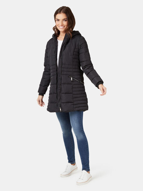 Rory Longline Padded Puffer Jacket, Black, hi-res
