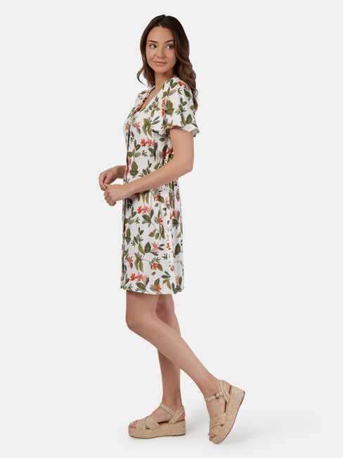Bianca Button Through Dress, White, hi-res
