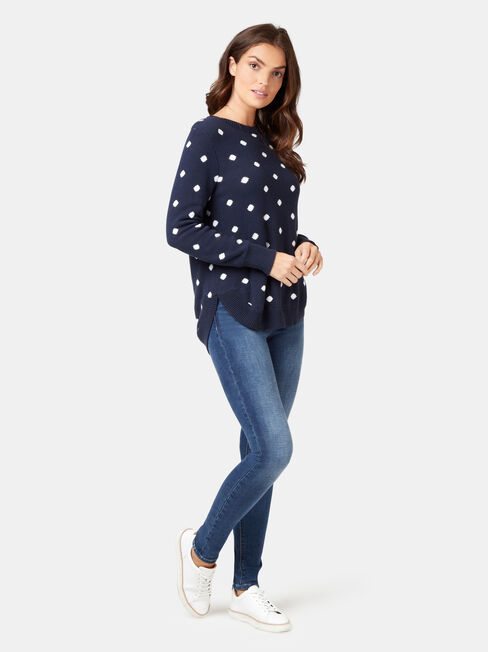 Alexa Irregular Spot Knit, White, hi-res