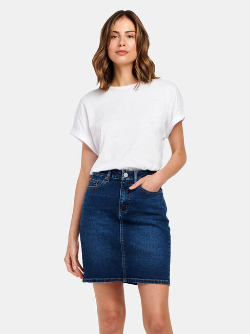 Mariah Classic Denim Skirt, Mid Indigo, hi-res