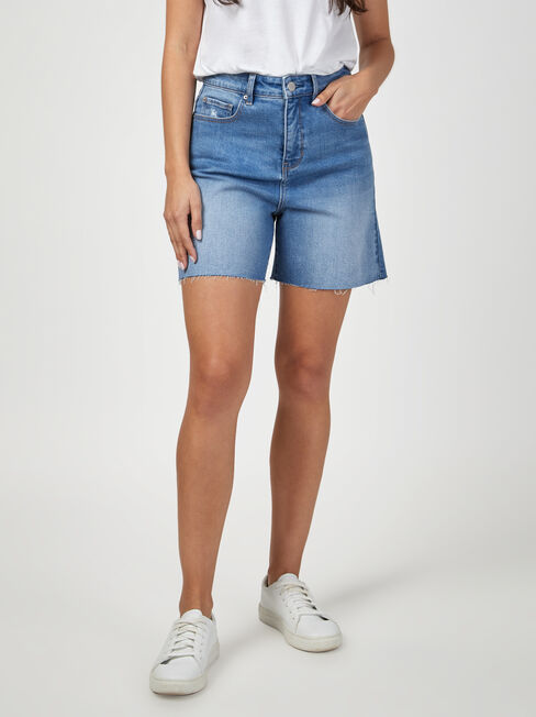 Frankie High Waisted Short, Mid Indigo, hi-res