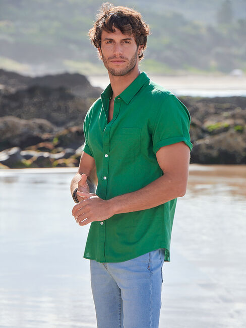 SS Eli Textured Shirt, Green, hi-res