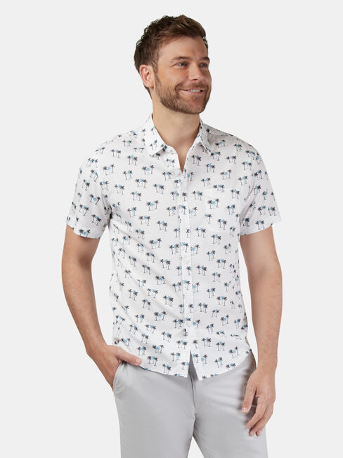 Valley Short Sleeve Print Shirt, White, hi-res