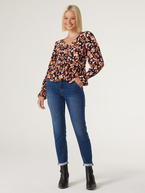 Poppy Rouched Bust Top, Blurred Rust Floral, hi-res