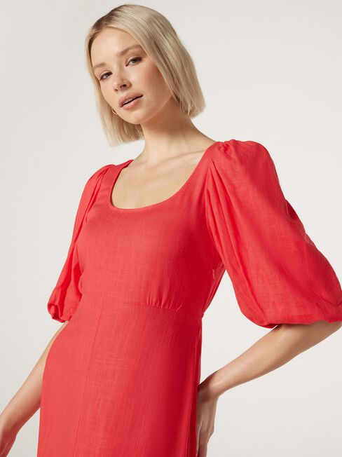 Lottie Volume Sleeve Dress, Red, hi-res