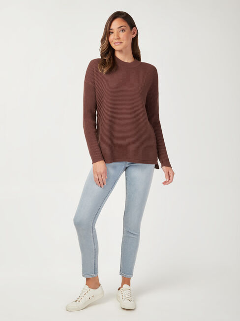 Sophia Cotton Ottoman Pullover, Brown, hi-res