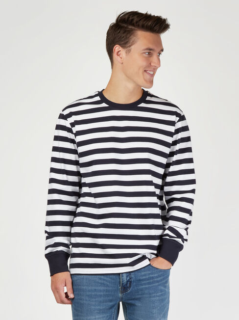 LS Wilton Stripe Crew Tee, White, hi-res
