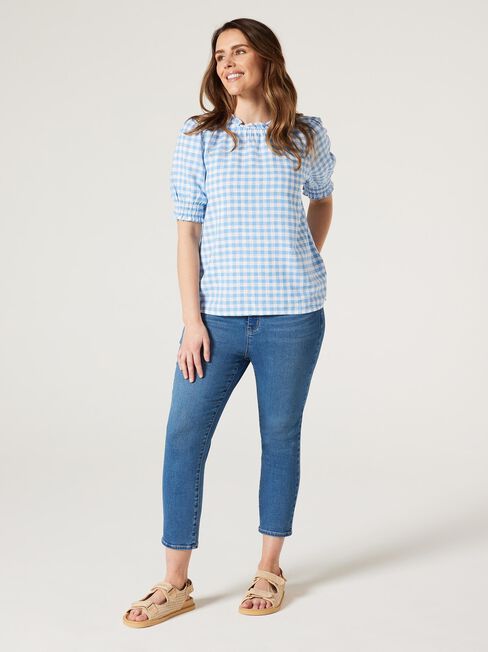 Sasha Short Sleeve Top, Blue Gingham, hi-res