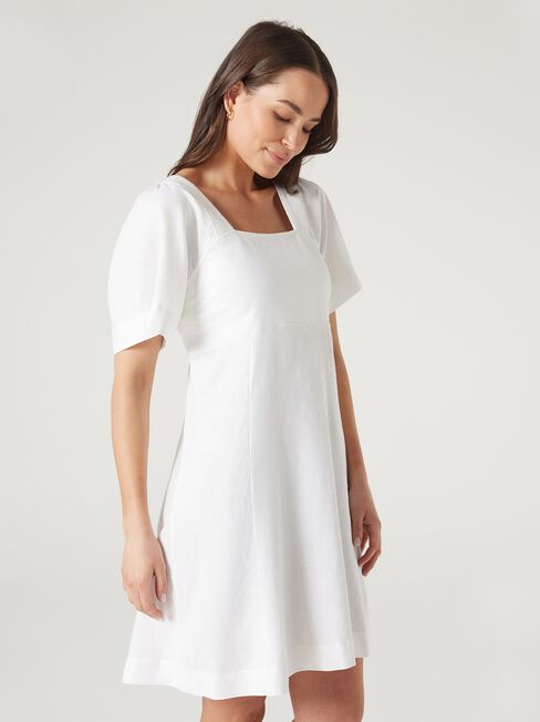 Victoria Flutter Sleeve Dress, White, hi-res