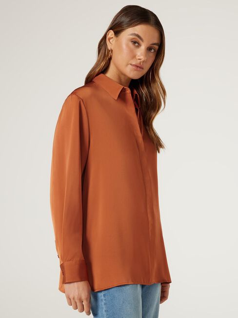 Camilla Satin Shirt, Orange, hi-res