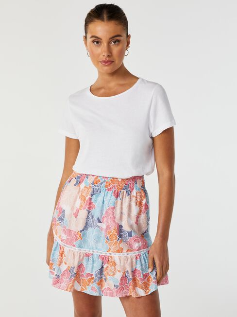 Cove Ruffle Ladder Trim Skirt, Print, hi-res