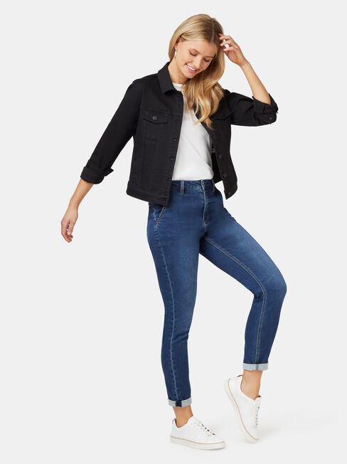 Classic Stretch Denim Jacket, Black, hi-res