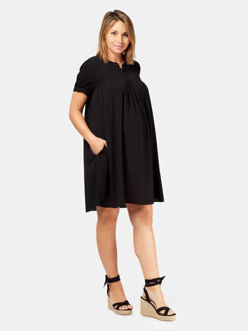 Helena Shirred Maternity Dress, Black, hi-res