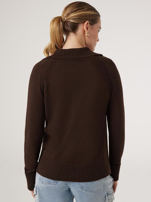 Amalia Collared Knit, Brown, hi-res