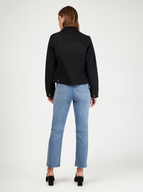 Classic Stretch Denim Jacket, Black, hi-res