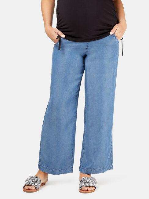 Alana Chambray Maternity Pants, Blue, hi-res
