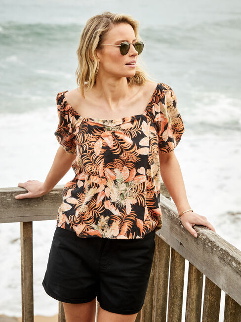 Lucinda Square Neck Top, Black, hi-res